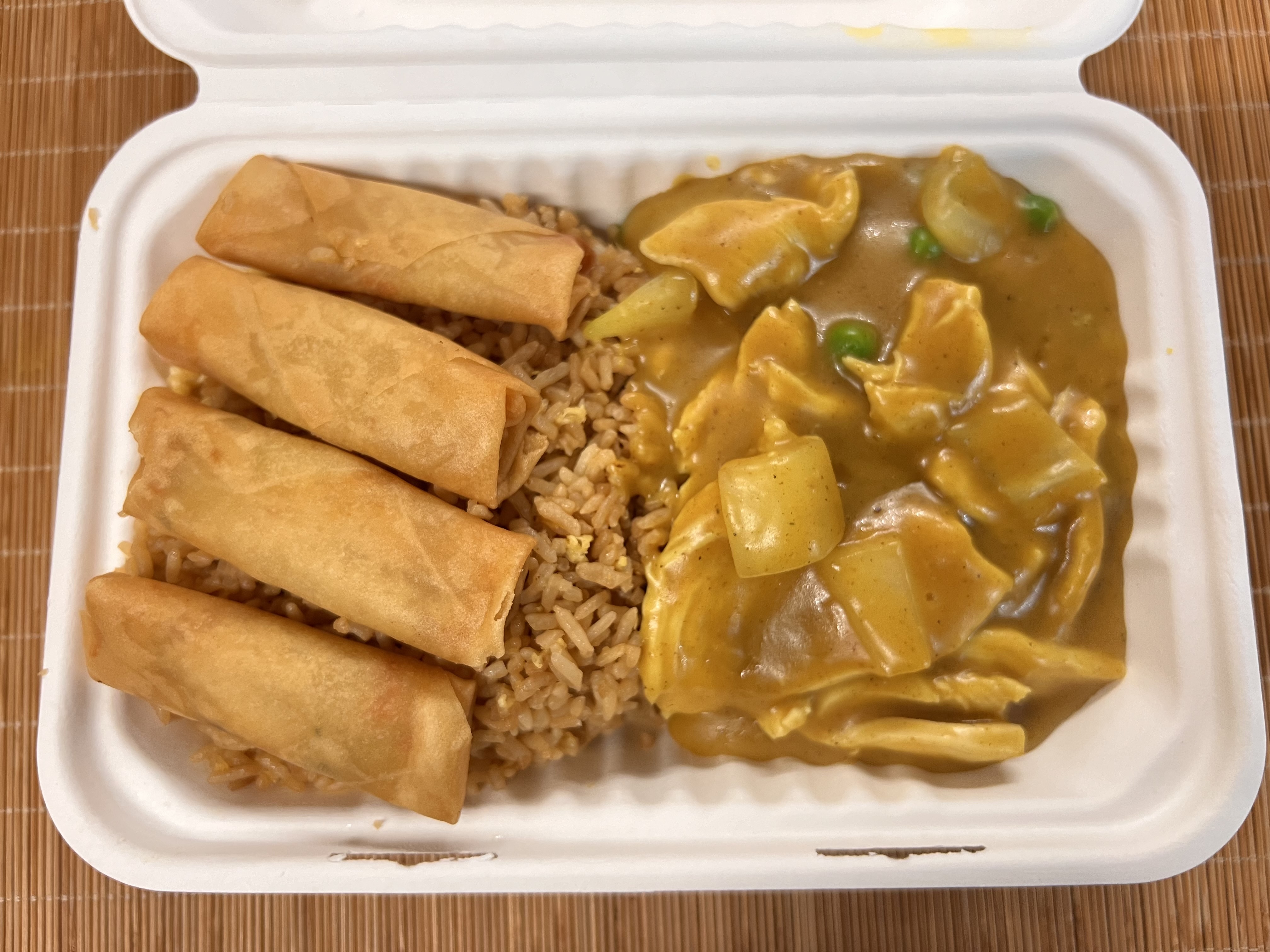 Chicken Curry with Egg Fried Rice & Spring Rolls